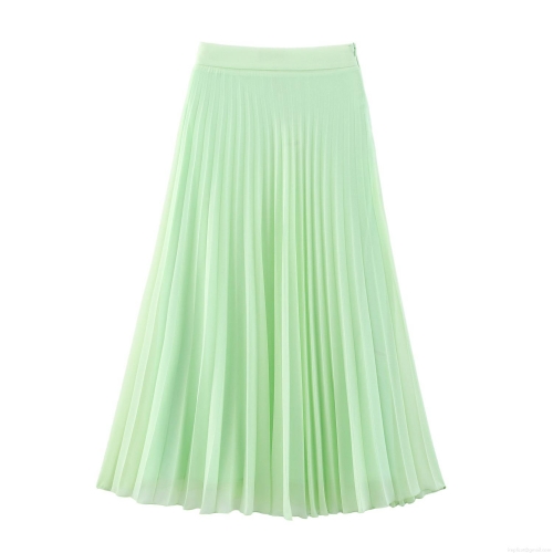 Elegant Mint Green Pleated Maxi Skirt Chiffon High Waist A-Line Long Skirt For Women Vacation Summer Beach Party Solid Color