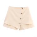 Women's Elegant Commuting Skort Polyester Irregular Hem Shorts With Decorative Gold Buttons Asymmetrical A-Line Mini Skirt Pants For Summer Office Lady