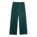 Women's Elegant High Waisted Suit Pants Solid Color Straight Leg Trousers For Office Lady Work Wear Polyester Pants