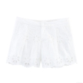 French Pastoral Style Hollow Out Embroidery Women Shorts Scalloped Edge White Lace Polyester Shorts Floral Mid Waist Hot Pants For Women Summer Sweet Style