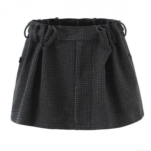 Women's 100% Polyester Woolen Feel Houndstooth Pleated Short Skirt High Waist A-Line Plaid Mini Skirt With Buttons Preppy Style For Autumn Winter