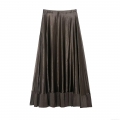 Elegant Women's Satin A-Line Midi Skirt High Waist Metallic Luster Pleated Big Swing Long Skirt For Party Commute Daily Vintage Style