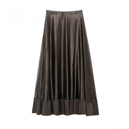 Elegant Women's Satin A-Line Midi Skirt High Waist Metallic Luster Pleated Big Swing Long Skirt For Party Commute Daily Vintage Style
