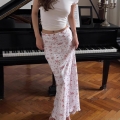 Women's Floral Print High Waist Maxi Skirt Summer Slim Fit Long Skirt Polyester Spandex Sweet Gentle Style Beach Holiday Clothing