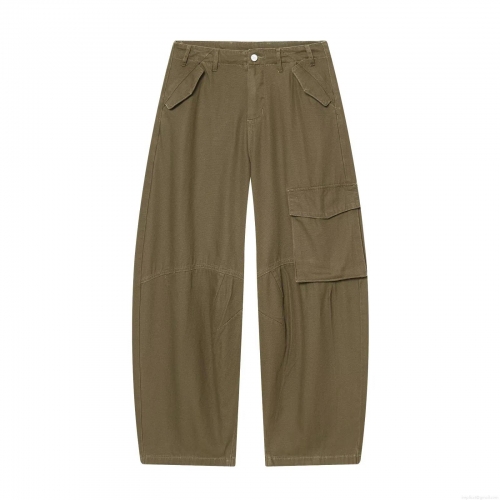 Women's Wide Leg Cargo Pants Casual Mid Waist Streetwear Trouser With Multi Pockets Army Green Loose Fit Polyester Oxford Cloth Pants For Women