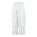 Women's White Lace Patchwork Lantern Pants Rayon Nylon Blend Elastic High Waist Ruffle Loose Casual Trousers For Vacation Streetwear