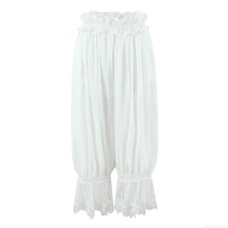 Women's White Lace Patchwork Lantern Pants Rayon Nylon Blend Elastic High Waist Ruffle Loose Casual Trousers For Vacation Streetwear
