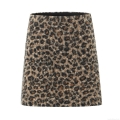 Women's Vintage Leopard Print Faux Fur Mini Skirt High Waist Side Slit Straight Skirt Autumn Winter Y2K Aesthetic Streetwear Polyester Skirt