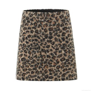 Women's Vintage Leopard Print Faux Fur Mini Skirt High Waist Side Slit Straight Skirt Autumn Winter Y2K Aesthetic Streetwear Polyester Skirt