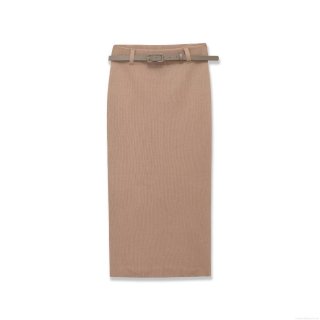 Women's Knitted Straight Midi Skirt With Belt High Slit Back Solid Color Western Streetwear Ribbed Pencil Skirt Polyester Spring Fashionable Bottoms