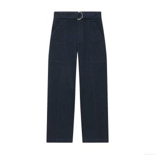 Women's Straight Leg Casual Pants With D-Ring Belt Navy Blue Polyester High Quality Fashion Long Trousers Streetwear Bottoms For Autumn Winter