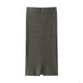 Women's Ribbed Knit Midi Skirt Sexy Side Slit Mid Waist Straight Pencil Skirt Solid Color Polyester Streetwear Fashion Autumn Skirt For Women