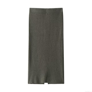 Women's Ribbed Knit Midi Skirt Sexy Side Slit Mid Waist Straight Pencil Skirt Solid Color Polyester Streetwear Fashion Autumn Skirt For Women