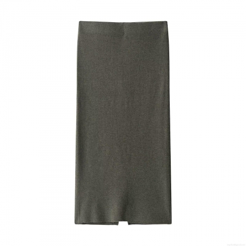 Women's Ribbed Knit Midi Skirt Sexy Side Slit Mid Waist Straight Pencil Skirt Solid Color Polyester Streetwear Fashion Autumn Skirt For Women