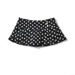 Women's Retro Polka Dot Pleated Mini Skirt 100% Polyester High Waist Button Decor A-Line Short Skirts for Casual Party Streetwear