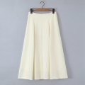 Women European Style A-Line Midi Skirt High Waisted Solid Color Textured Polyester Long Skirt Elegant Loose Casual Streetwear Skirt