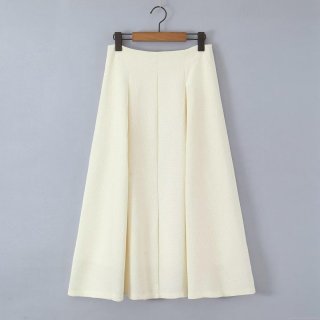 Women European Style A-Line Midi Skirt High Waisted Solid Color Textured Polyester Long Skirt Elegant Loose Casual Streetwear Skirt