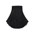 Women's Fashion Irregular High-Low Mid-Length Skirt Solid Black Pleated High Waistband Polyester Spandex Casual Streetwear Party Bottoms