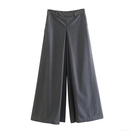 Women's Streetwear Casual High Waist Wide Leg Pants Solid Color Loose Fit Cotton Blend Long Trousers Fashion Daily Wear For Women