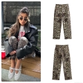 Women's Leopard Print Straight Leg Pants High Waist Polyester Streetwear Casual Long Trousers for Summer Spring Fashion Female Bottoms