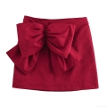 Women's High Waist Red A-Line Mini Skirt With Oversized Bow Fashion Polyester Woven Streetwear Short Skirt For Party Dating Casual