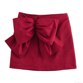 Women's High Waist Red A-Line Mini Skirt With Oversized Bow Fashion Polyester Woven Streetwear Short Skirt For Party Dating Casual