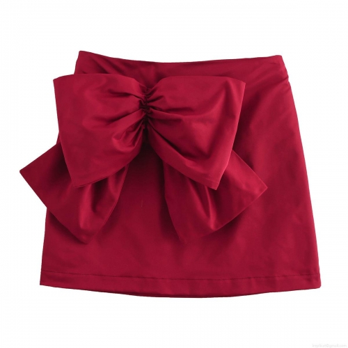 Women's High Waist Red A-Line Mini Skirt With Oversized Bow Fashion Polyester Woven Streetwear Short Skirt For Party Dating Casual
