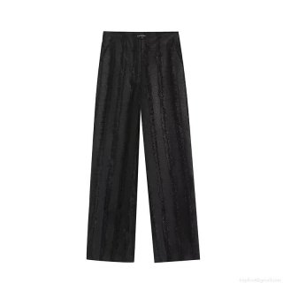 Women's High Waisted Straight Leg Pants Trendy Fringe Tassel Polyester Trousers Streetwear Casual Lazy Style Black Long Pants