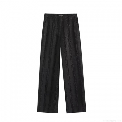 Women's High Waisted Straight Leg Pants Trendy Fringe Tassel Polyester Trousers Streetwear Casual Lazy Style Black Long Pants