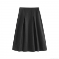 Women's Fashion Grey Wool Blend High Waist Pleated A-Line Midi Skirt Solid Color Elegant Streetwear Long Skirt For Spring Autumn Winter