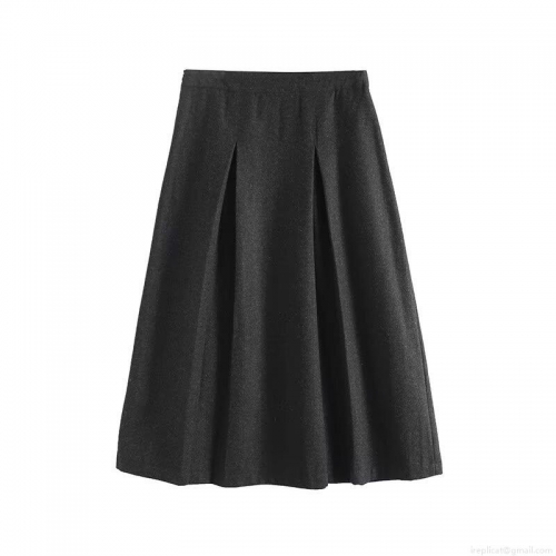 Women's Fashion Grey Wool Blend High Waist Pleated A-Line Midi Skirt Solid Color Elegant Streetwear Long Skirt For Spring Autumn Winter