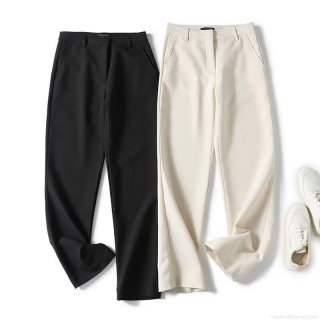 Women's High Waist Straight Leg Suit Pants Elegant Polyester Rayon Blend Office Work Trousers Minimalist Cream White Streetwear Casual Long Pants