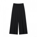 Women Street Fashion Wide Leg Pants With Belt Casual High Waist Solid Black Polyester Straight Trousers For Spring Streetwear Daily Commute Long Pants