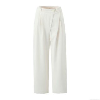 Women's High Waist Straight Leg Trousers Elegant Off-White Solid Color Casual Suit Pants Pleated Wide Leg Trousers For Office Daily Streetwear