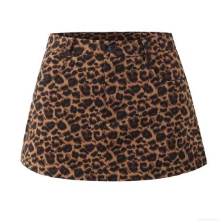 Women's Leopard Print A-Line Mini Skirt High Waisted Polyester Spandex Twill Short Skirt with Button Decoration for Streetwear Party Daily Fashion