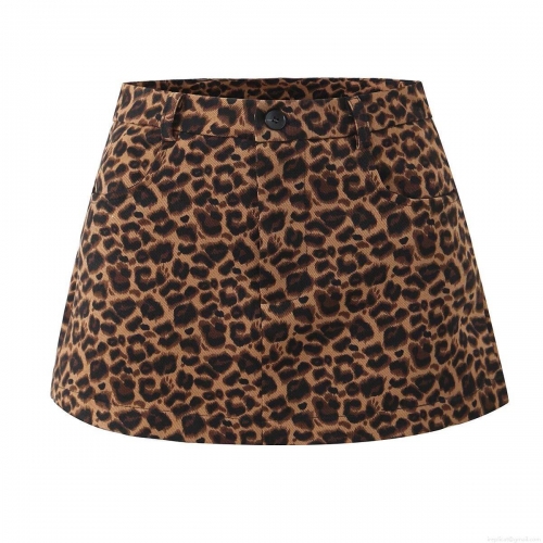Women's Leopard Print A-Line Mini Skirt High Waisted Polyester Spandex Twill Short Skirt with Button Decoration for Streetwear Party Daily Fashion