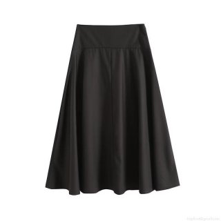 Women High Waist Black A-Line Midi Skirt Elegant Polyester Viscose Blend Solid Color Casual Streetwear Long Umbrella Skirt For Women Daily Office Wear