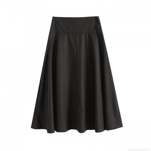 Women High Waist Black A-Line Midi Skirt Elegant Polyester Viscose Blend Solid Color Casual Streetwear Long Umbrella Skirt For Women Daily Office Wear