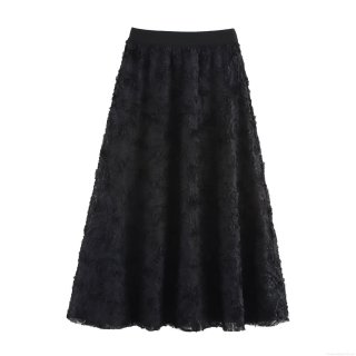 Women's 3D Floral Maxi Skirt Elegant High Waist Elastic A-Line Long Skirt Polyester Rose Texture Street Style Fashion Party Dating Skirt For Women