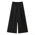 Women's Wide Leg Pants 100% Polyester Mid Waist Front Pleated Loose Fit Casual Daily Office Streetwear European American Style Solid Color For Women