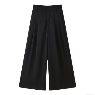Women's Wide Leg Pants 100% Polyester Mid Waist Front Pleated Loose Fit Casual Daily Office Streetwear European American Style Solid Color For Women