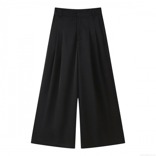 Women's Wide Leg Pants 100% Polyester Mid Waist Front Pleated Loose Fit Casual Daily Office Streetwear European American Style Solid Color For Women