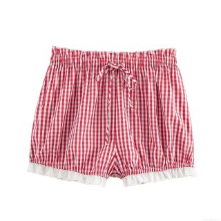 Women's Casual Gingham Patchwork Shorts High Waist Elastic Drawstring Bow Lace Trim Short Pants Summer Sweet Streetwear Polyester Women's Bottoms