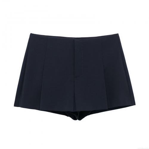 Women's Summer Mid Waist Pleated Skort Mini Skirt Polyester Casual Streetwear Zip Fly Fashion Solid Color Bottoms For Ladies