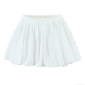 Women's 100% Cotton Eyelet Embroidery Mini Bubble Skirt Elegant High Waist Puffy Skirt Summer Casual Solid White Short Skirt Streetwear For Ladies