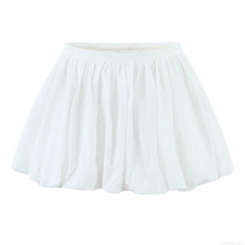 Women's 100% Cotton Eyelet Embroidery Mini Bubble Skirt Elegant High Waist Puffy Skirt Summer Casual Solid White Short Skirt Streetwear For Ladies