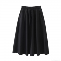 Women's High Waist Midi Skirt Cotton Blend Elastic Waist A-Line Swing Skirt With Invisible Pockets Solid Color Casual Streetwear Fashion Bottoms
