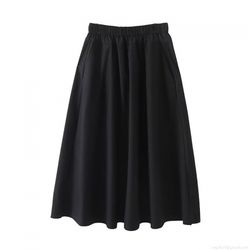 Women's High Waist Midi Skirt Cotton Blend Elastic Waist A-Line Swing Skirt With Invisible Pockets Solid Color Casual Streetwear Fashion Bottoms