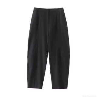 Women's High Waist Black Crop Suit Pants Cotton Blend Straight Leg Casual Office Commuting Trousers Professional Slacks For Ladies