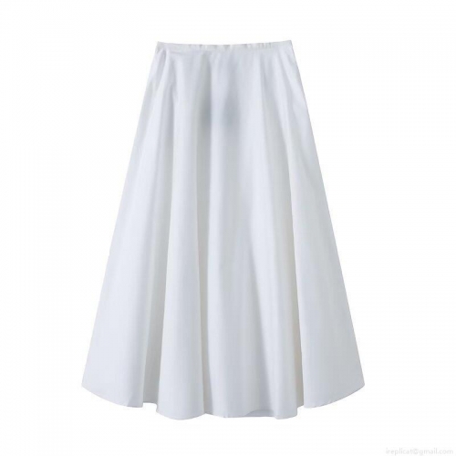 French Style Women A-Line Midi Skirt Solid White Cotton Blend High Waist Casual Commuter Minimalist Large Swing Skirt
